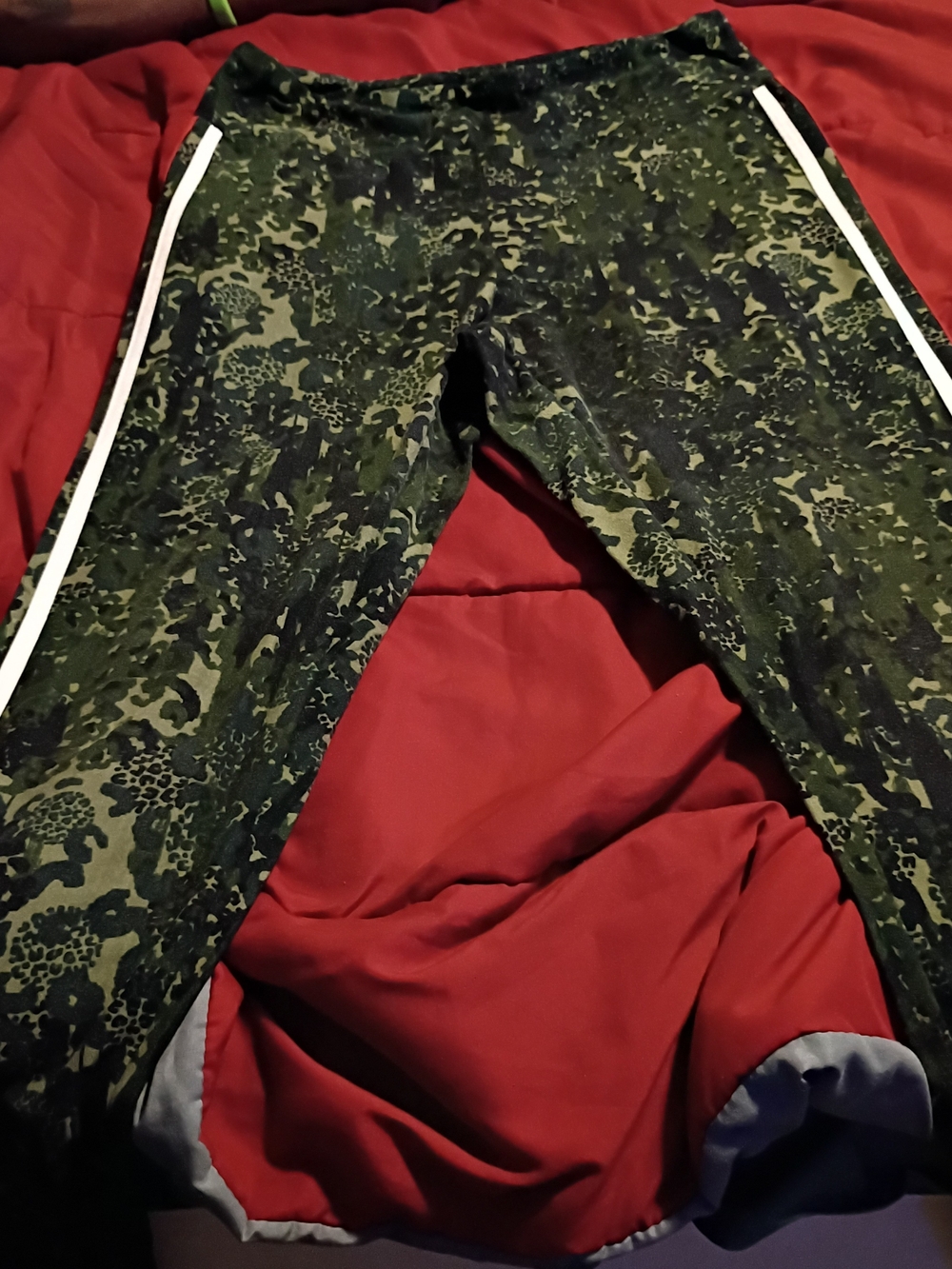 No Boundaries Green Camo Leggings with White Side Stripes